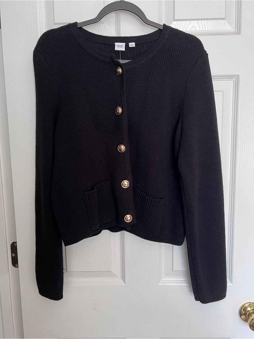 GAP Black Knit Button-Front Cardigan with Gold Buttons